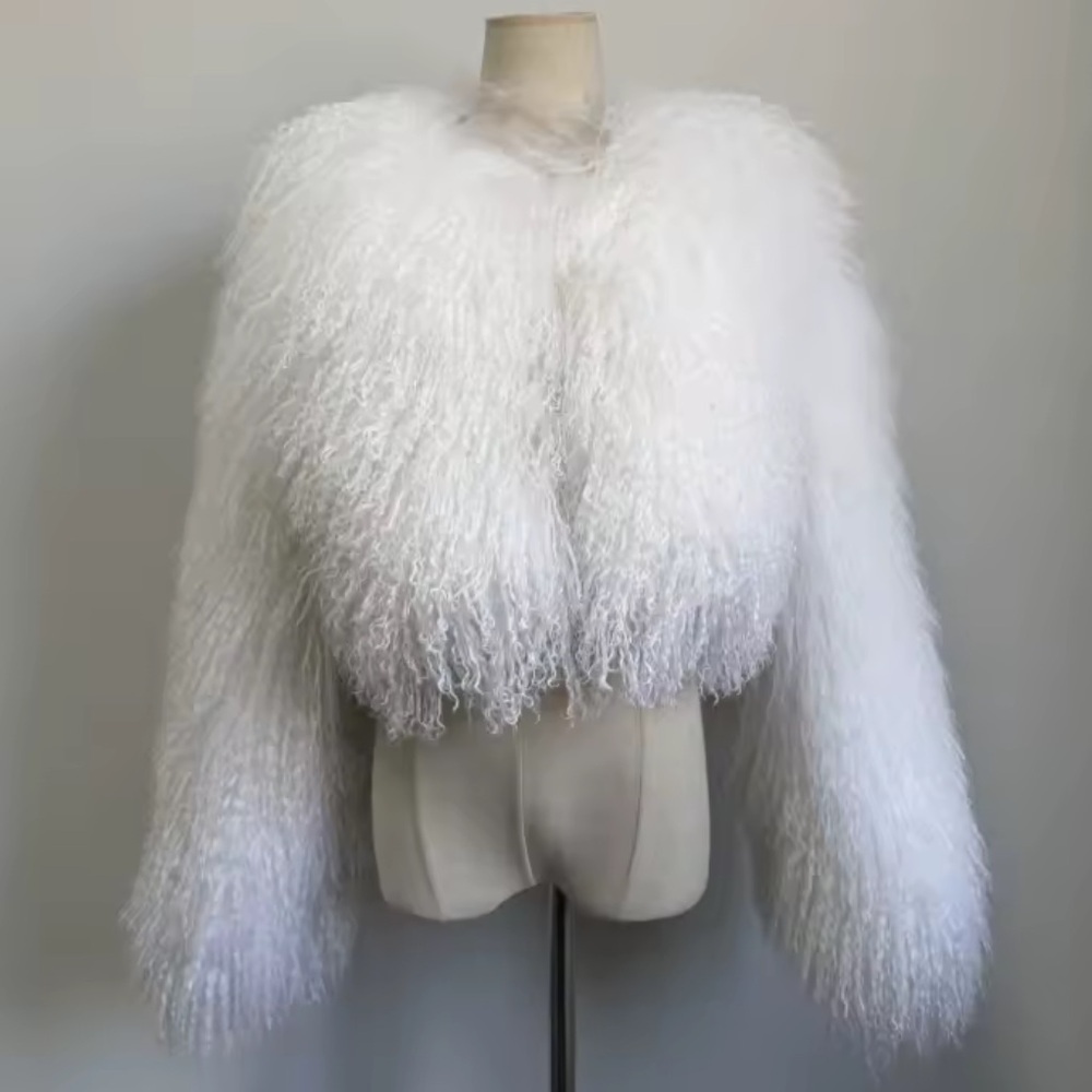 Fluffy short White real Fur Jacket